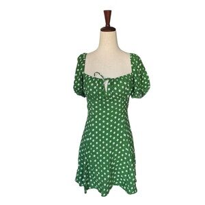 Reformation Corbin Dress Hannah Print Green White Daisy Floral Puff Sleeve sz 4